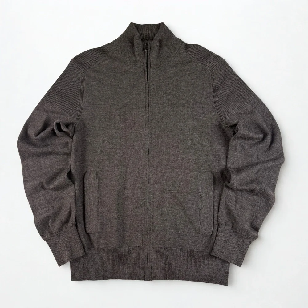 Banana Republic Wool Blend Full Zip Sweater Mens S Brown Mock Neck